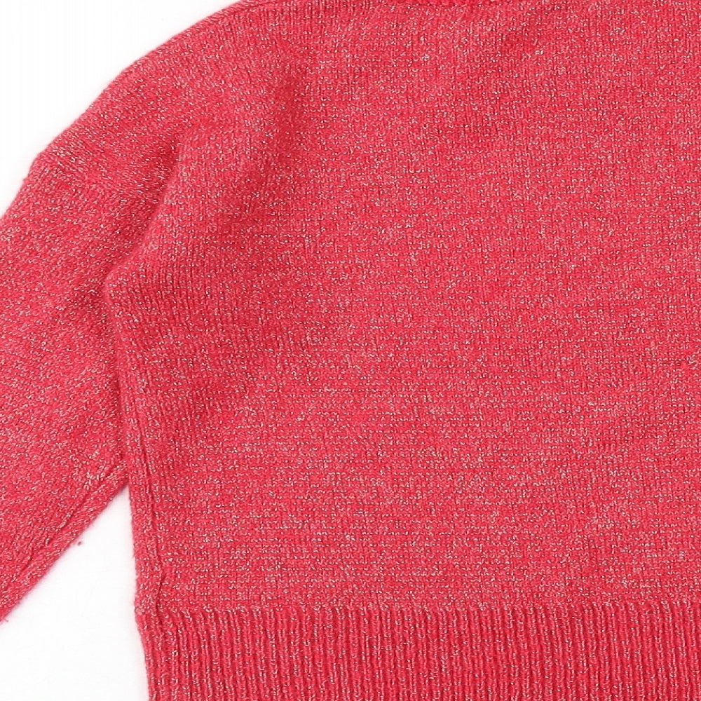 Marks & Spencer Girls Pink Round Neck Acrylic Pullover Jumper Size 9-10 Years Pullover