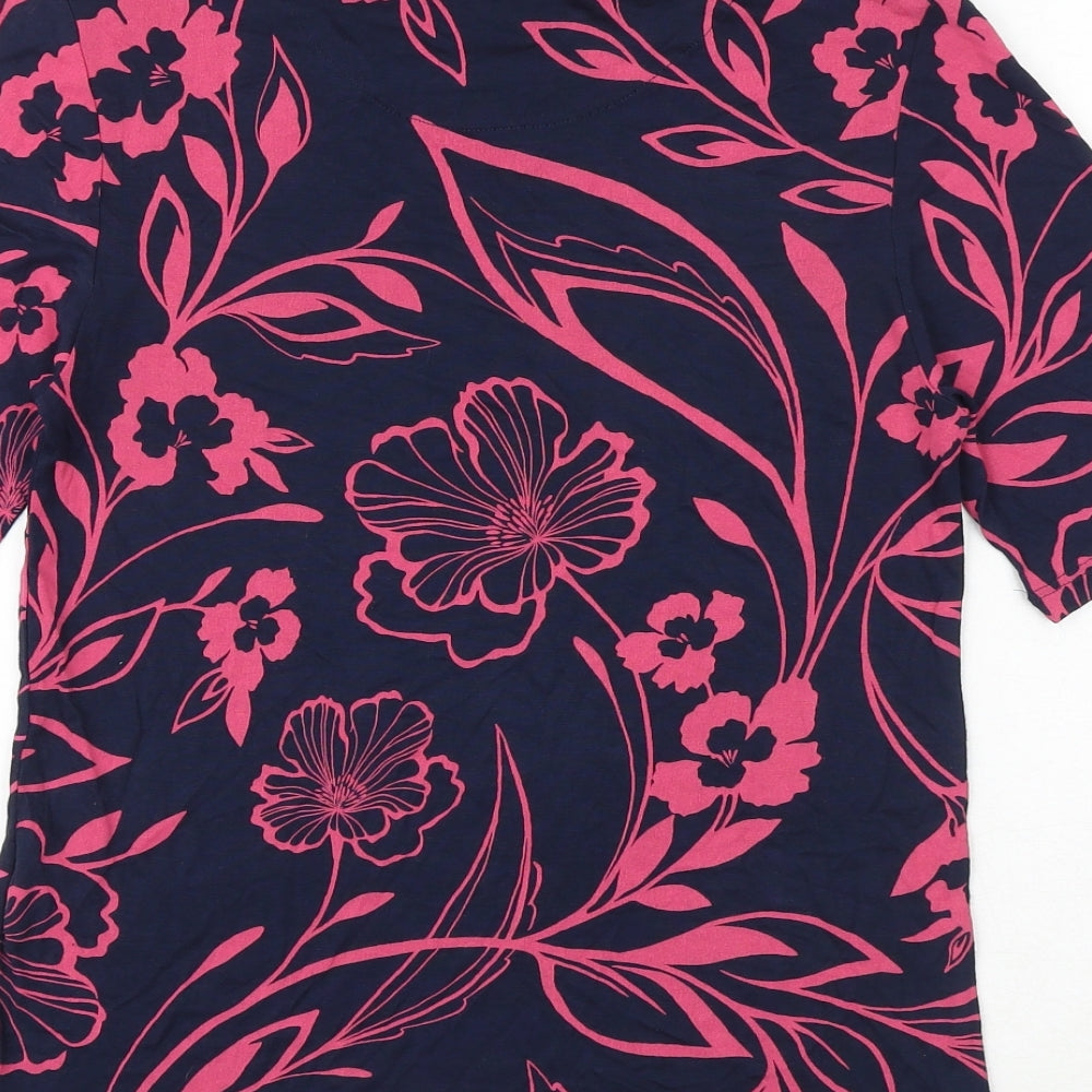 Marks & Spencer Womens Blue Floral Viscose Basic T-Shirt Size 10 Round Neck