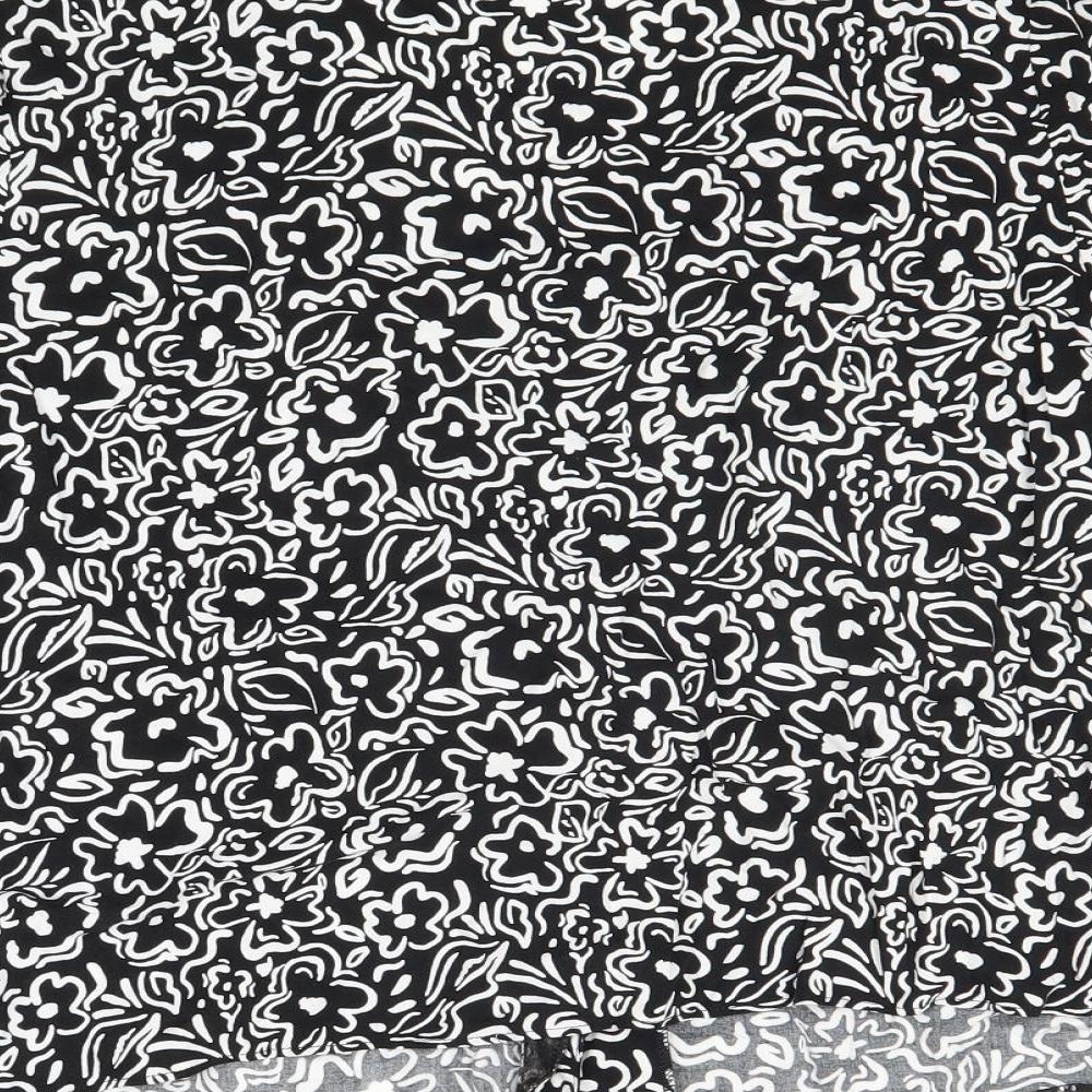 New Look Womens Black Floral Viscose Basic Button-Up Size 14 V-Neck
