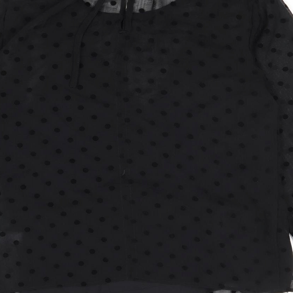 Marks & Spencer Womens Black Polka Dot Polyester Basic Blouse Size 8 Round Neck