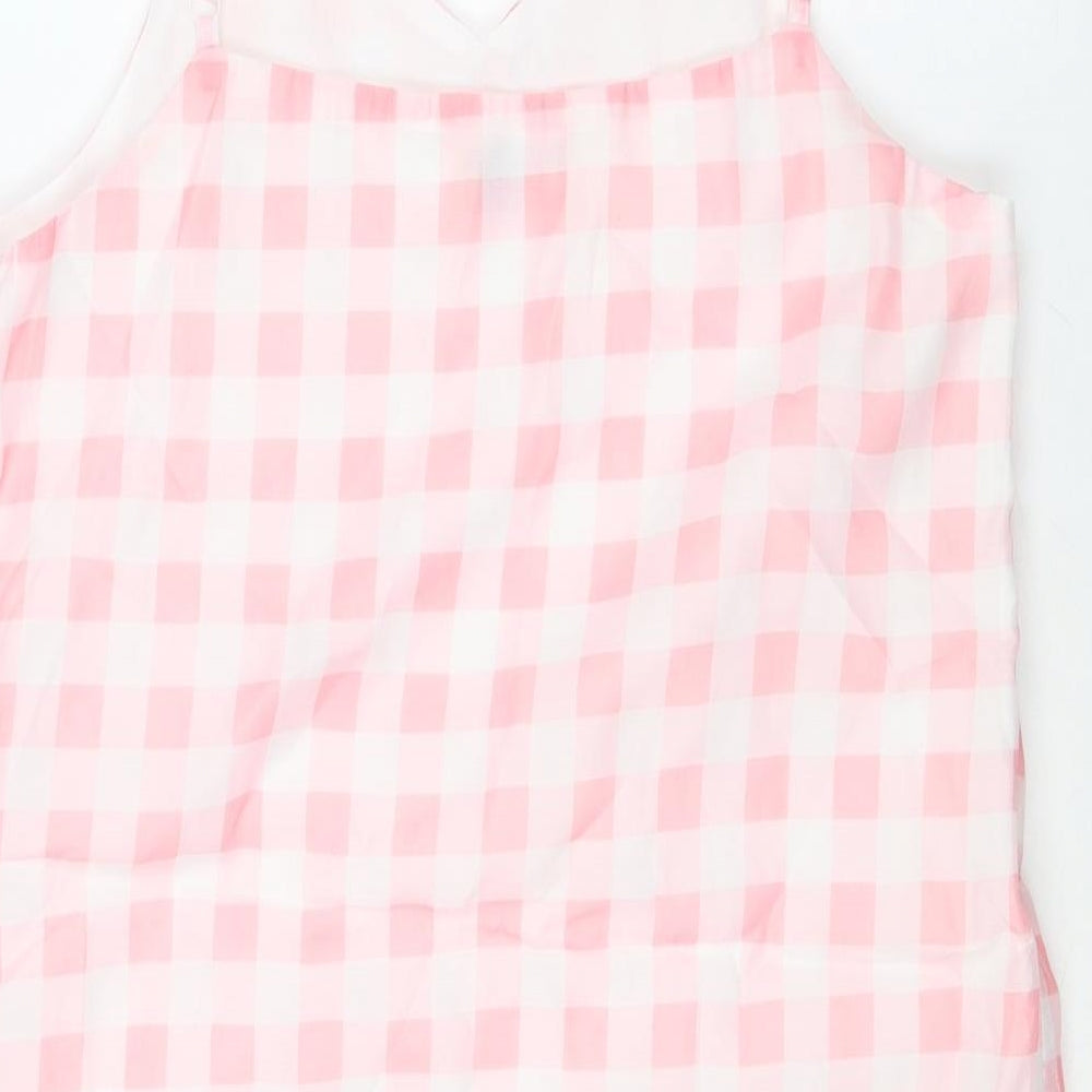 In the Style Womens Pink Check Polyester Slip Dress Size L V-Neck Zip