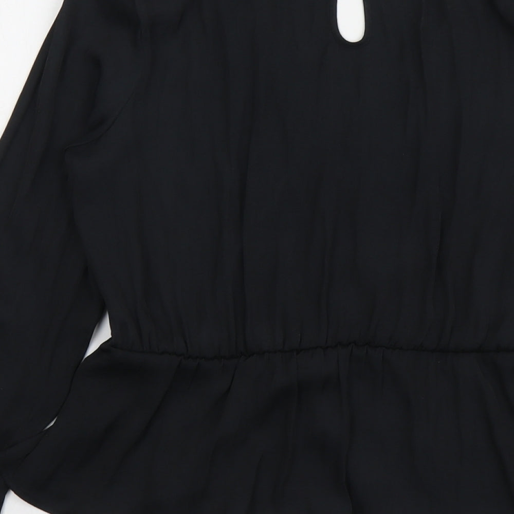Marks & Spencer Womens Black Polyester Basic Blouse Size 8 V-Neck
