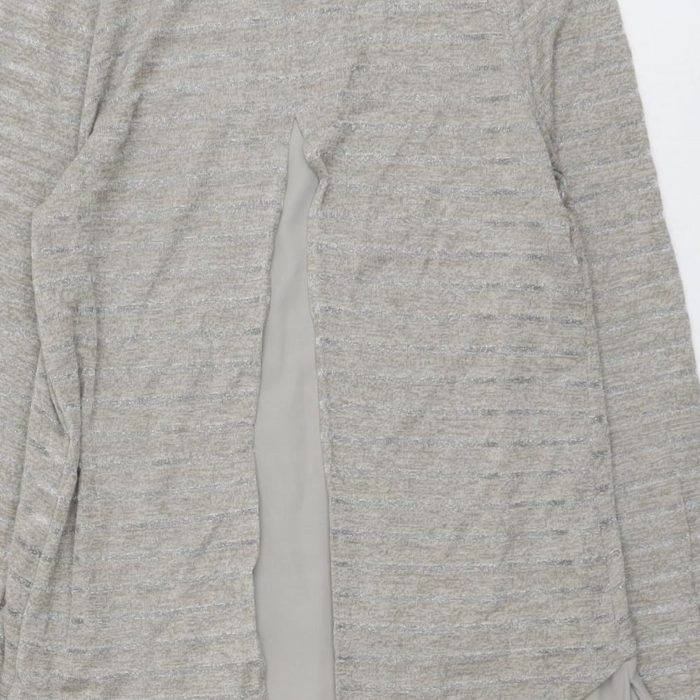 Oasis Womens Beige Round Neck Striped Polyester Pullover Jumper Size M