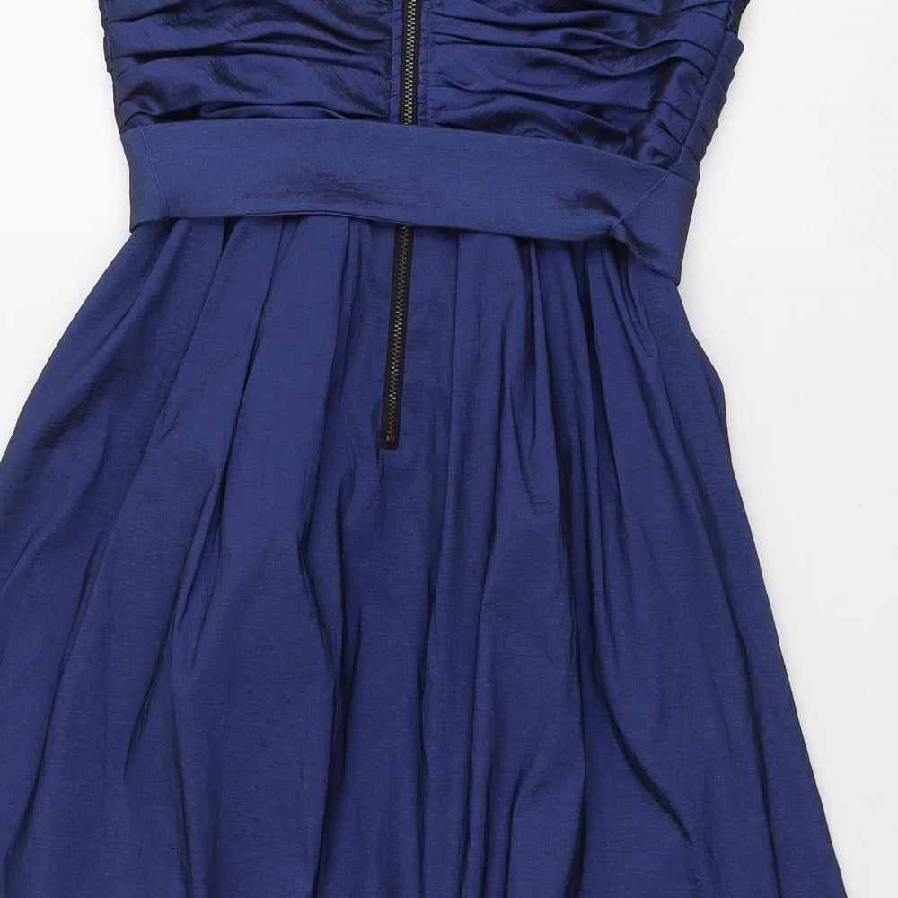 Vera Mont Womens Blue Polyester Mini Size 10 Square Neck Zip - Strapless