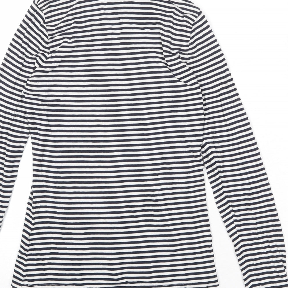 H&M Womens Black Striped Viscose Basic T-Shirt Size S Roll Neck
