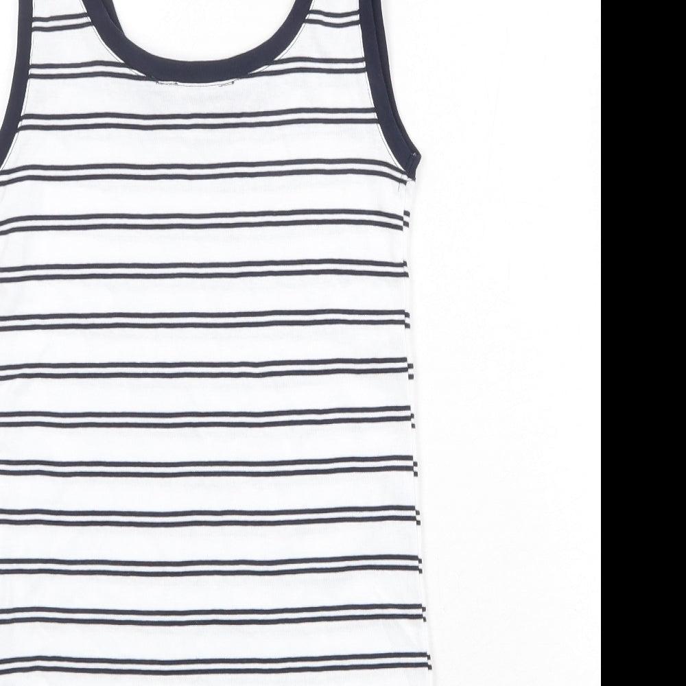 Marks & Spencer Womens White Striped Polyester Basic Tank Size 8 Round Neck