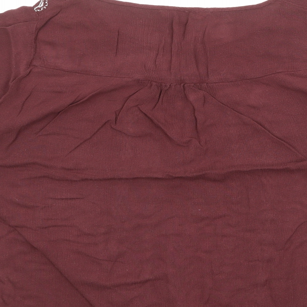 Debenhams Womens Red Geometric Viscose Basic Blouse Size 10 Round Neck