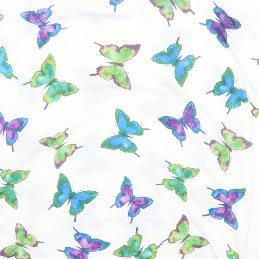 Paramour Womens White Geometric Polyester Basic T-Shirt Size M Round Neck - Butterfly Pattern