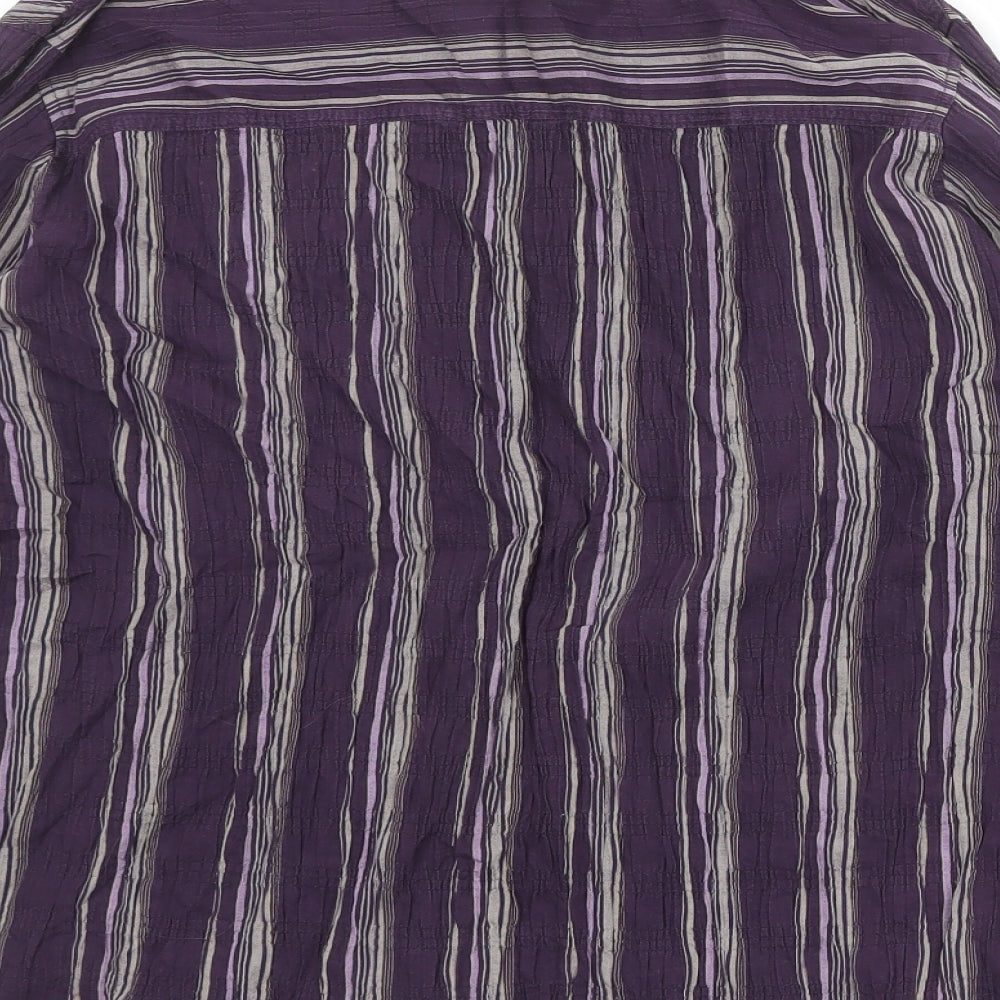 Marks & Spencer Womens Purple Striped Cotton Basic Button-Up Size 18 Collared