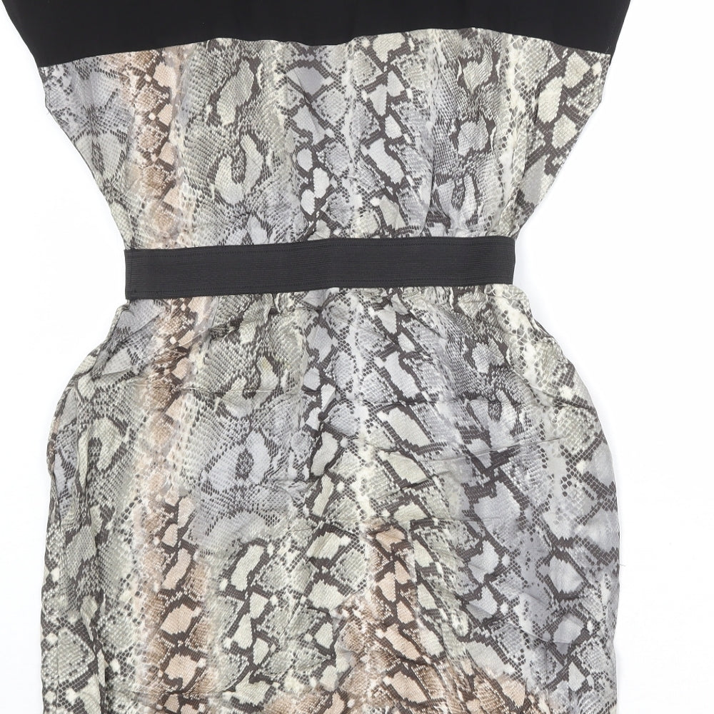 Zara Womens Grey Animal Print Viscose Sheath Size M Boat Neck Pullover - Snake Print