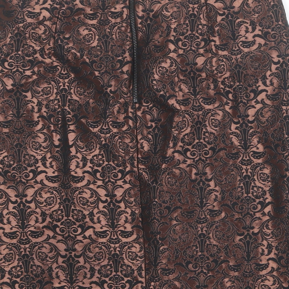 Marks & Spencer Womens Brown Geometric Polyester A-Line Skirt Size 10 Zip