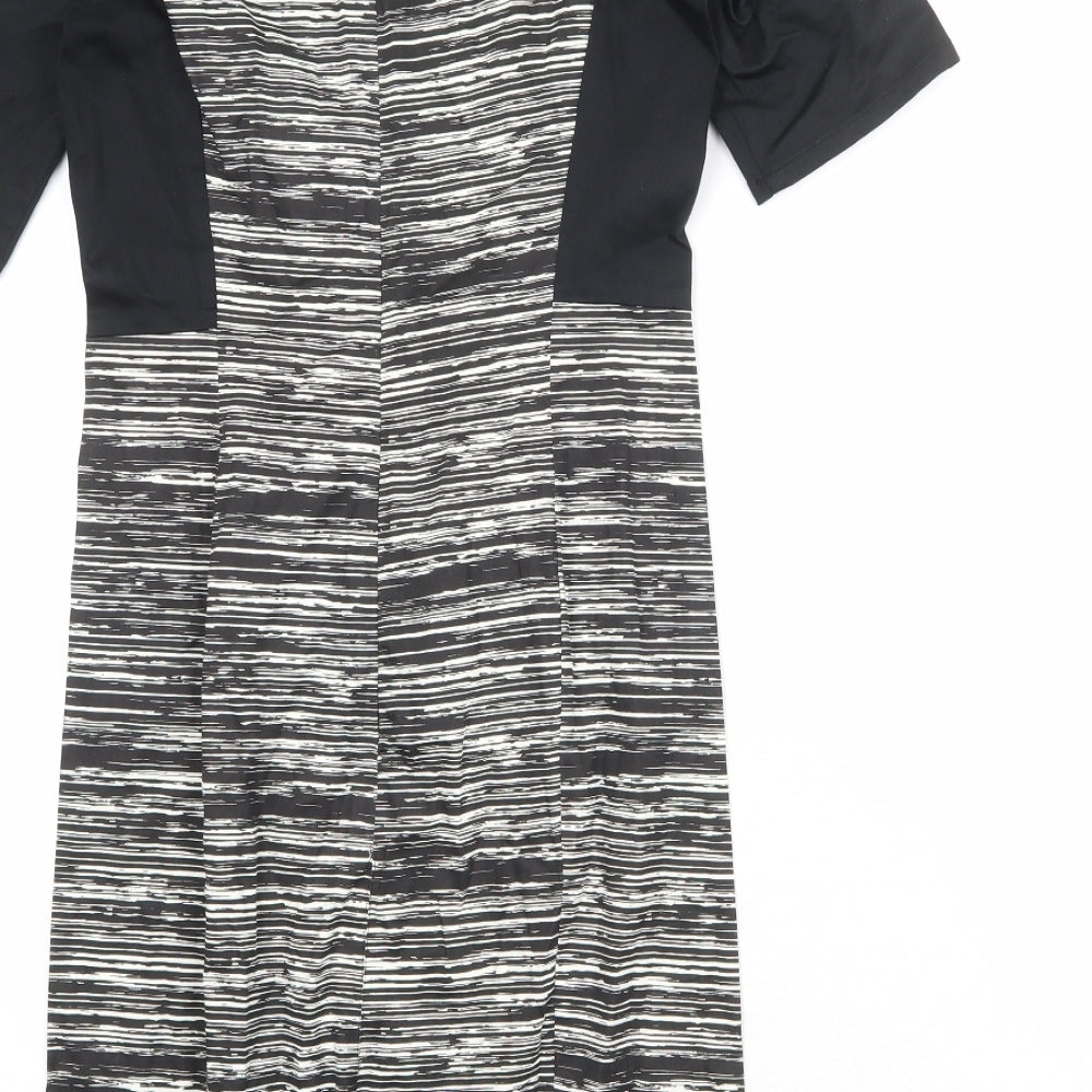 People Tree Womens Black Geometric Cotton A-Line Size 10 Round Neck Zip