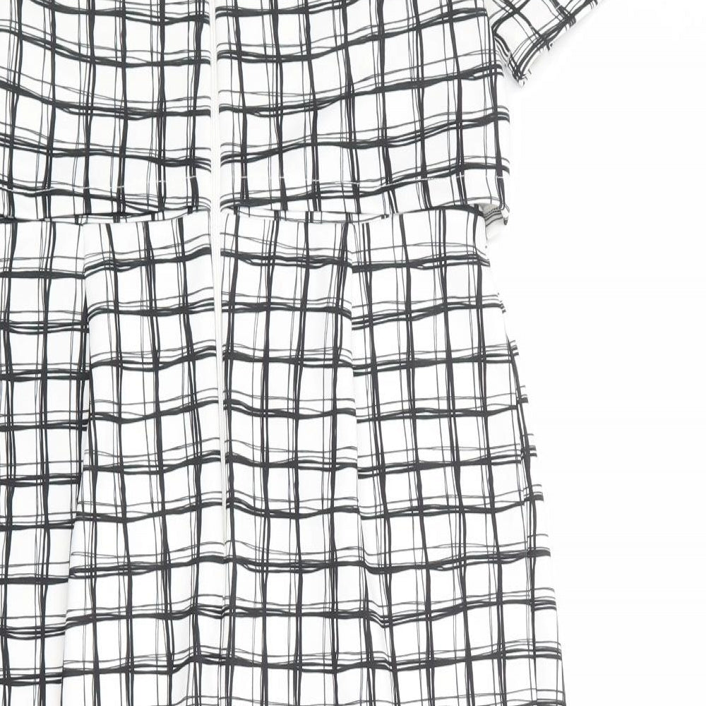 ASOS Womens White Check Polyester Shift Size 12 Round Neck Zip