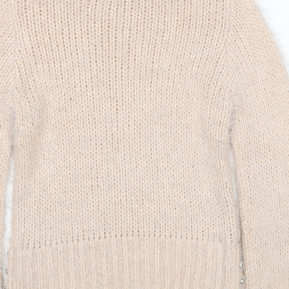 Miss Selfridge Womens Beige Round Neck Acrylic Pullover Jumper Size 6