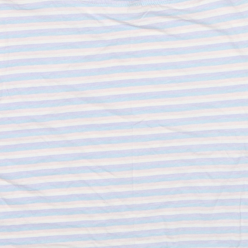 Divided by H&M Womens Multicoloured Striped Cotton Basic T-Shirt Size M Round Neck