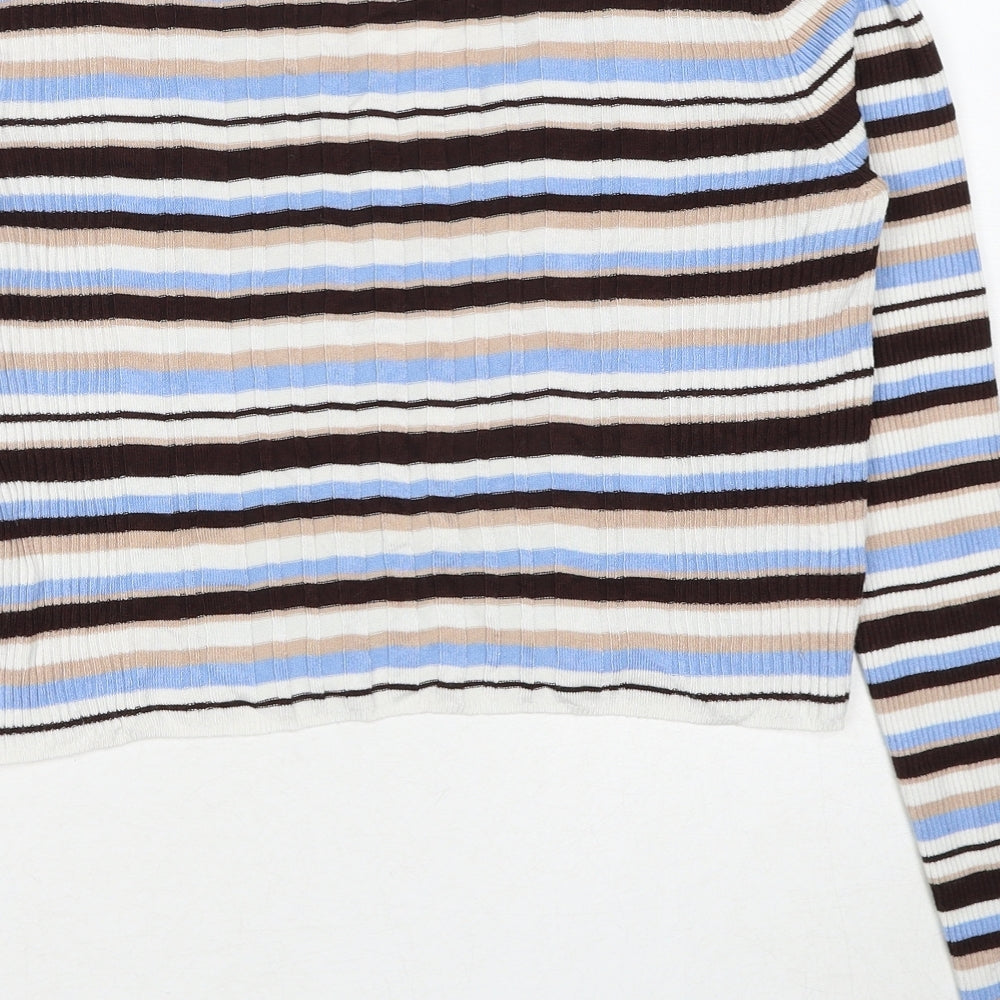 Miss Selfridge Womens Multicoloured Collared Striped Viscose Pullover Jumper Size 12
