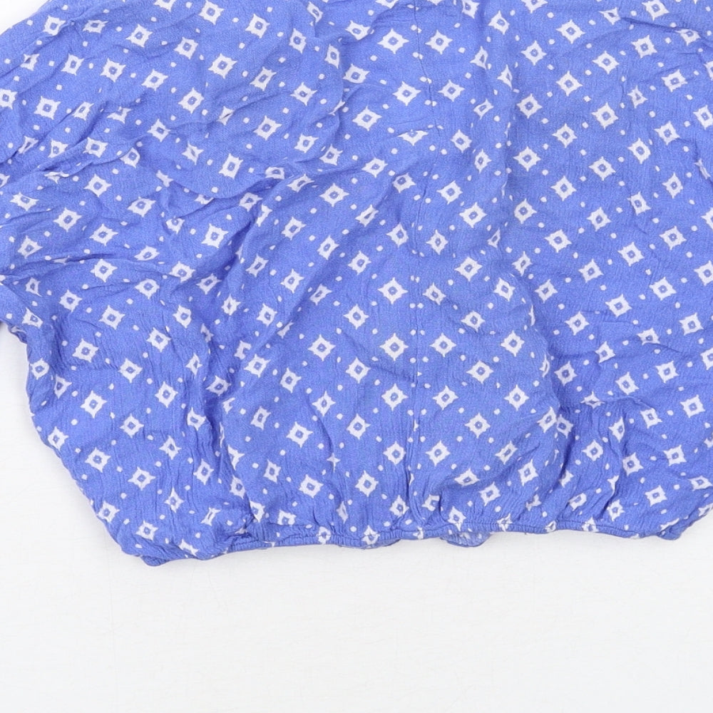 Chloe & Katie Womens Blue Geometric Viscose Basic Blouse Size XS V-Neck