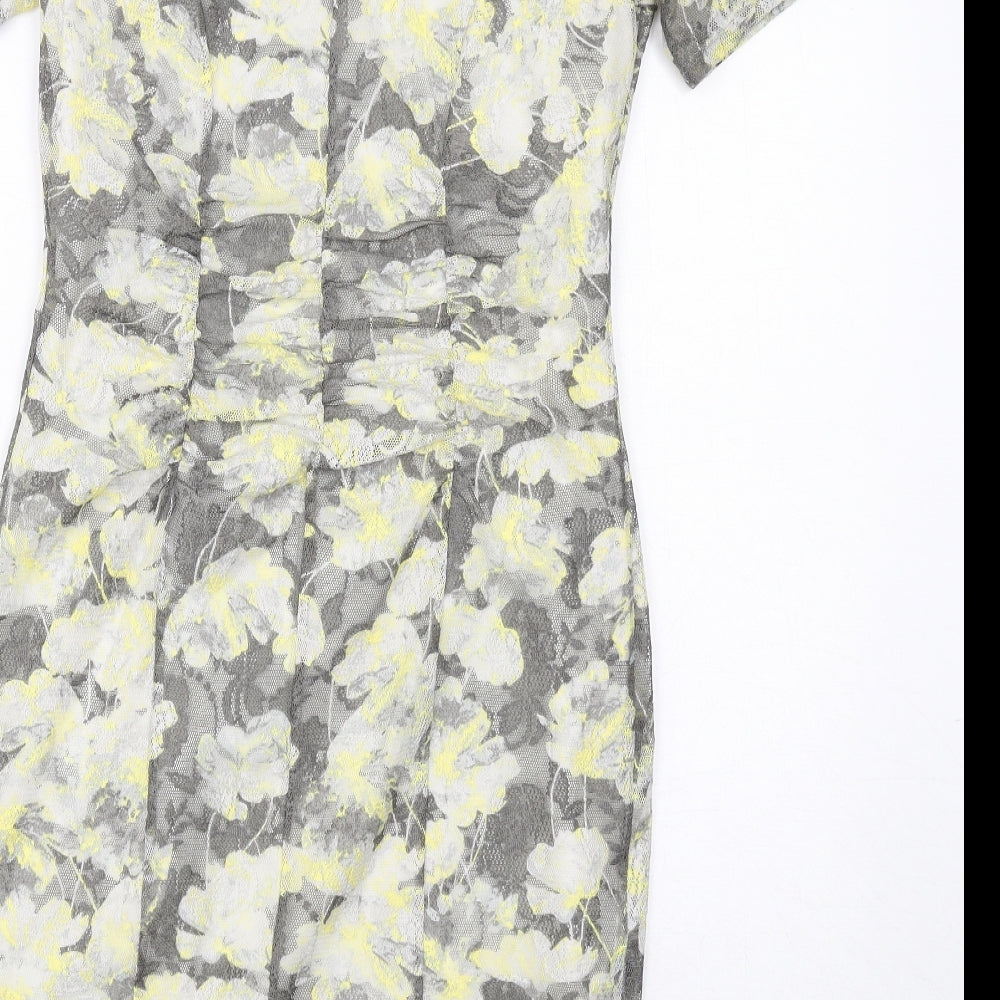 Marks & Spencer Womens Grey Geometric Polyester Shift Size 12 Round Neck Button