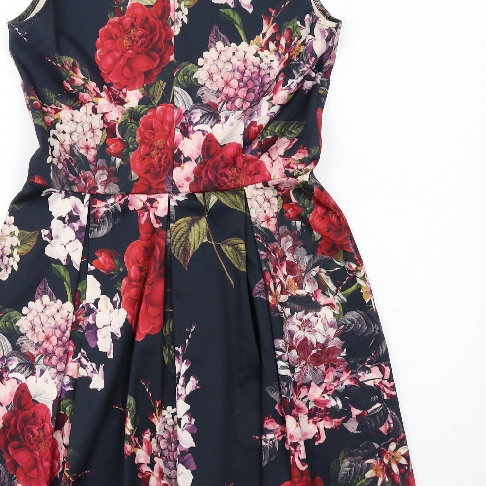 Warehouse Womens Black Floral Polyester A-Line Size 12 Boat Neck Pullover