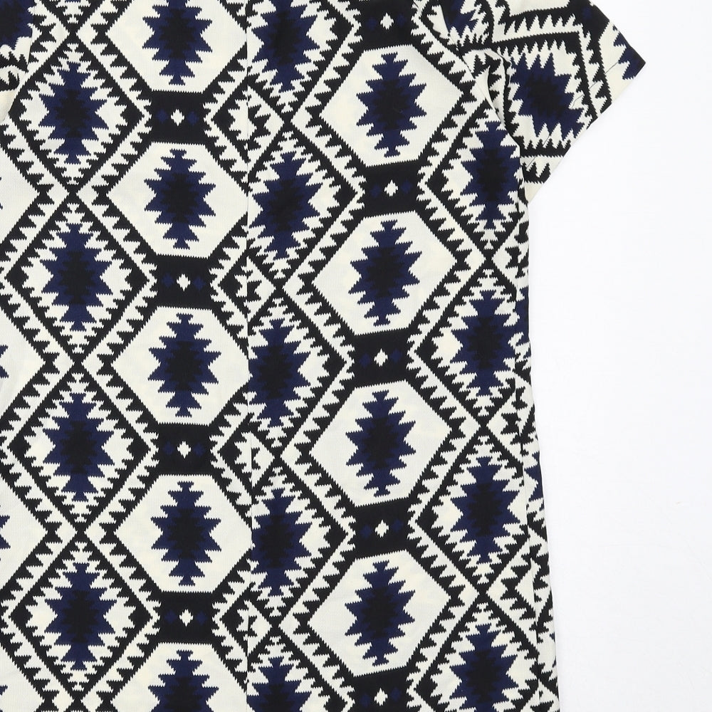 Vera & Lucy Womens White Geometric Polyester Shift Size M Boat Neck Zip