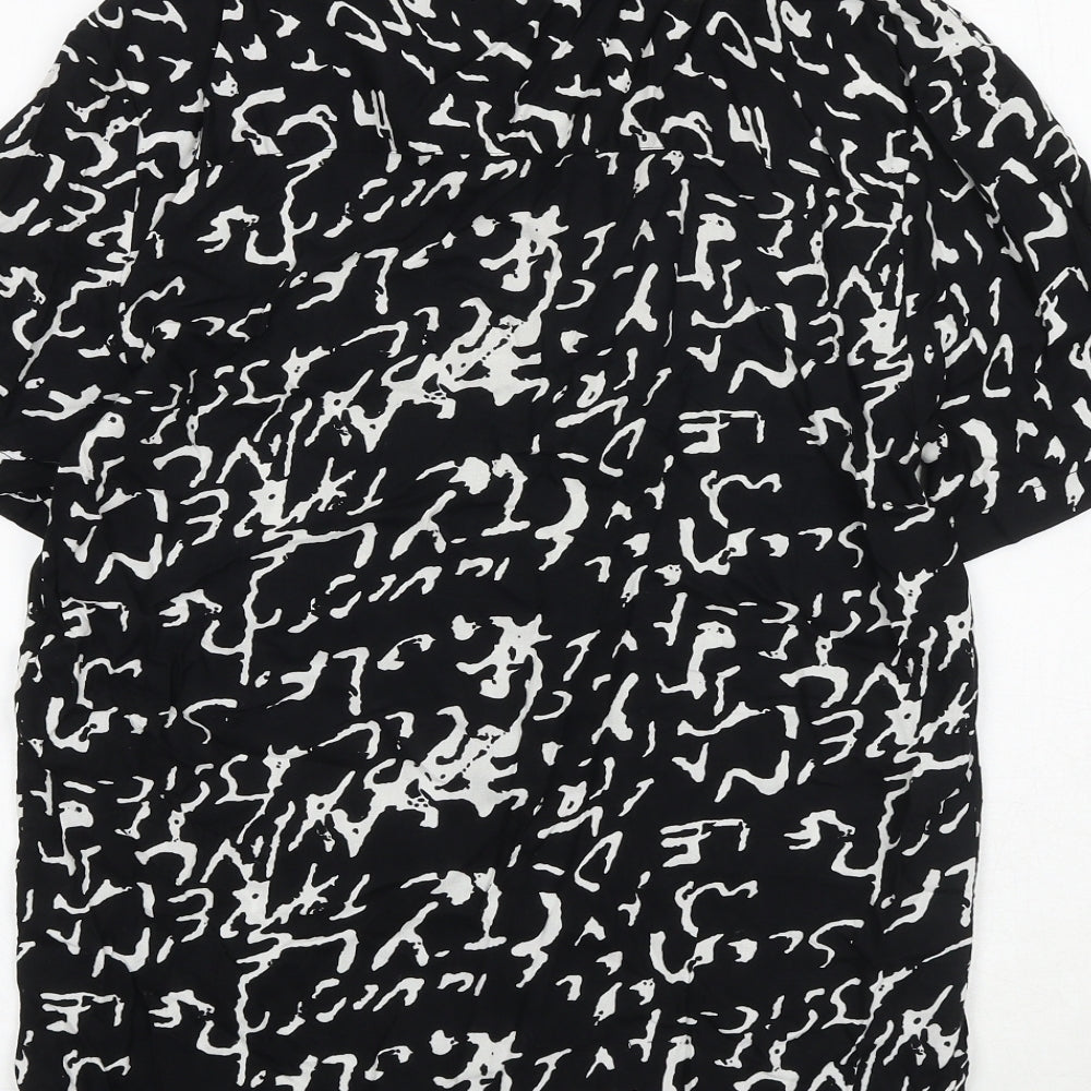 Another Influence Mens Black Geometric Viscose Button-Up Size S Collared Button