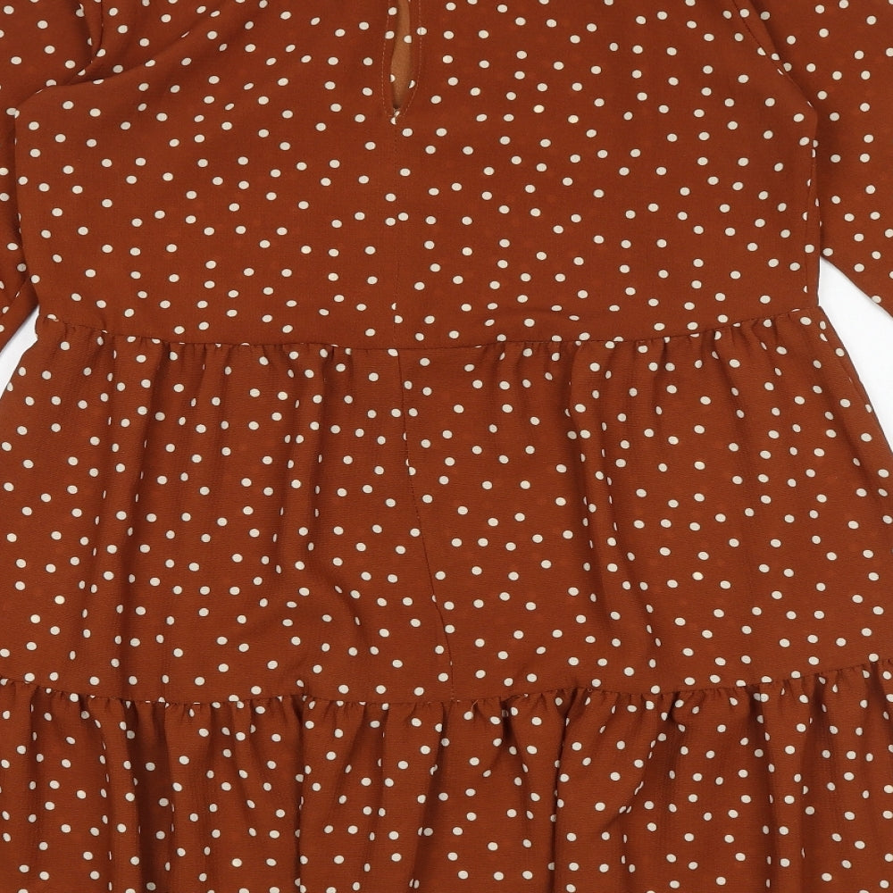 ASOS Womens Brown Polka Dot Polyester Skater Dress Size 8 Round Neck Button