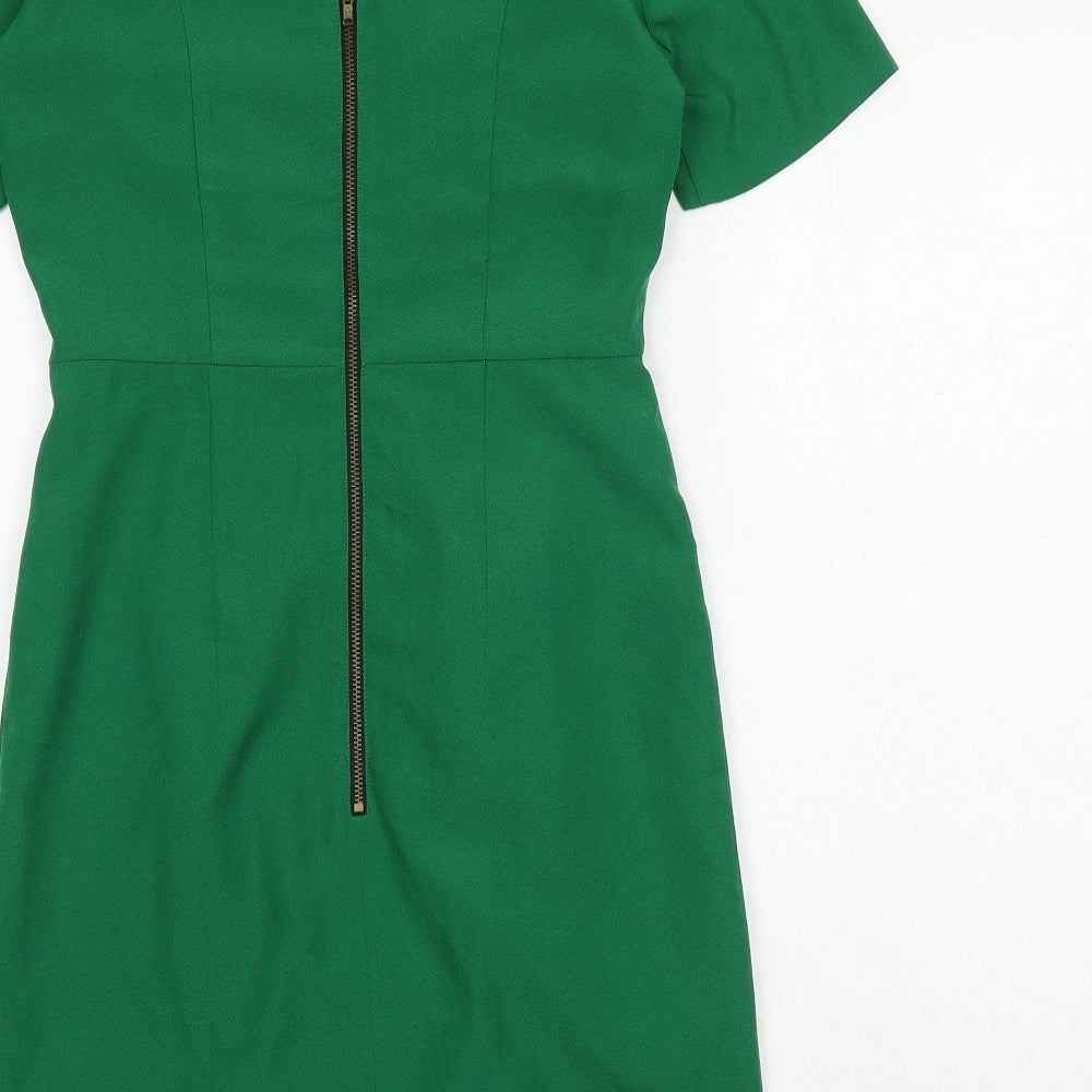 H&M Womens Green Polyester A-Line Size 8 V-Neck Zip