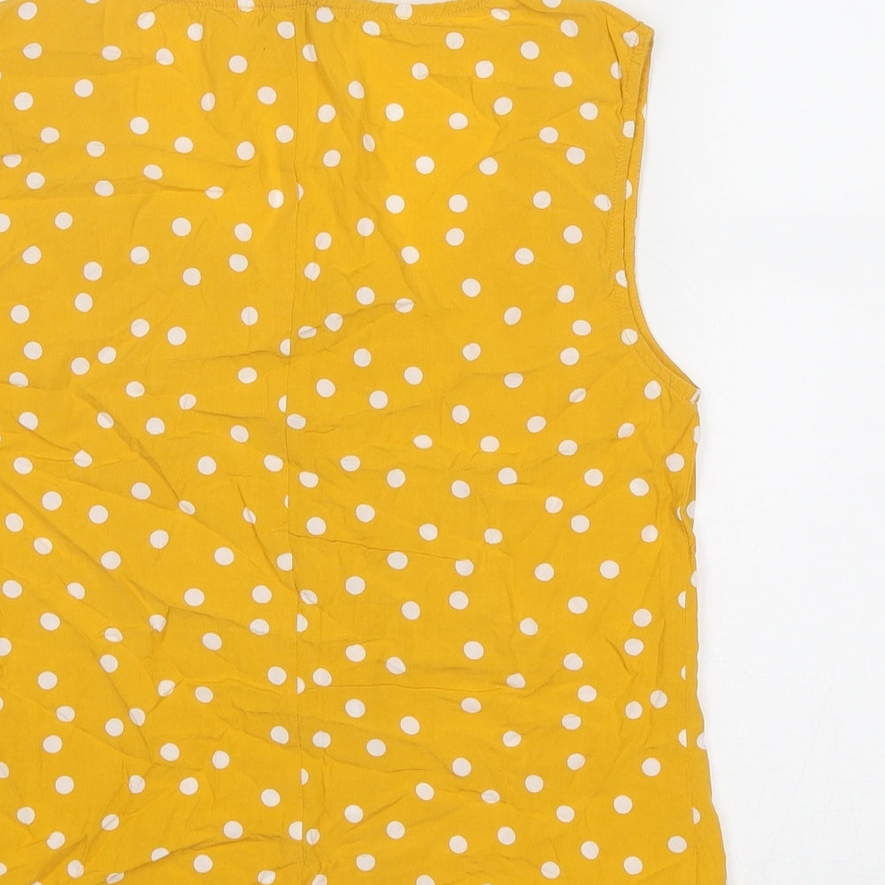 Warehouse Womens Yellow Polka Dot Viscose Basic Button-Up Size 10 Boat Neck