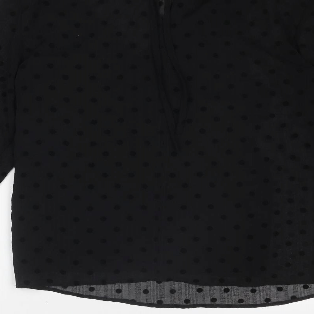 Marks & Spencer Womens Black Polka Dot Polyester Basic Blouse Size 8 Round Neck