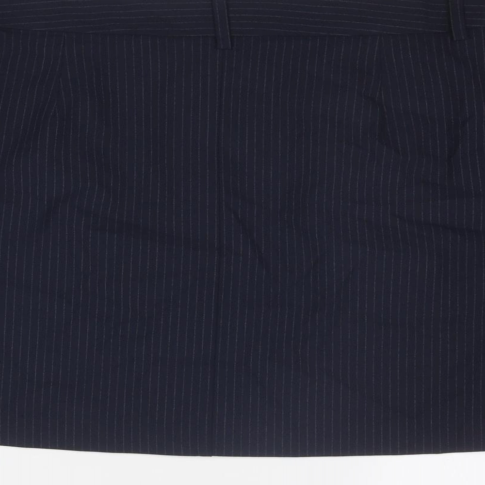 Marks & Spencer Womens Blue Striped Polyester A-Line Skirt Size 18 Zip