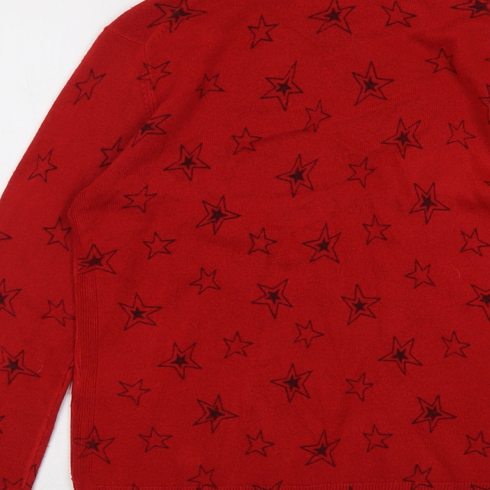 Marks & Spencer Womens Red Round Neck Geometric Acrylic Pullover Jumper Size 10 - Star Pattern