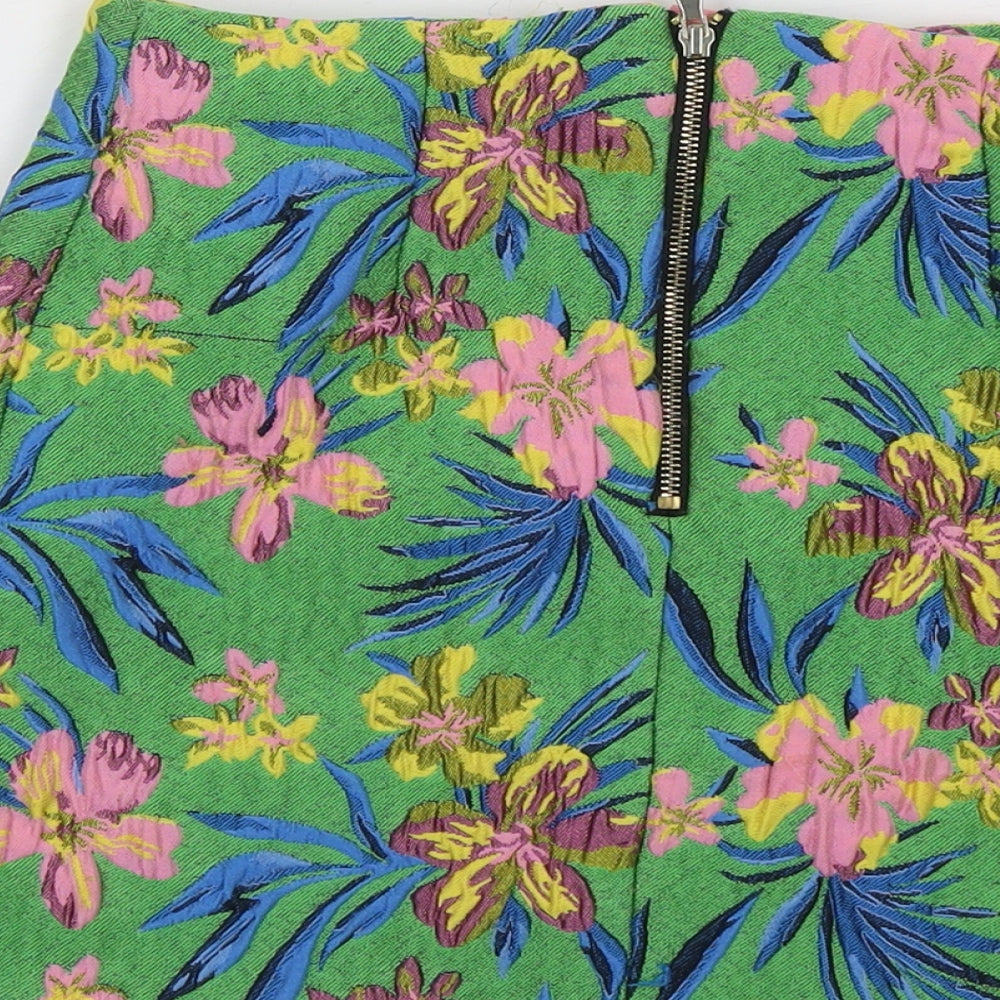 River Island Womens Multicoloured Floral Polyester A-Line Skirt Size 6 Zip
