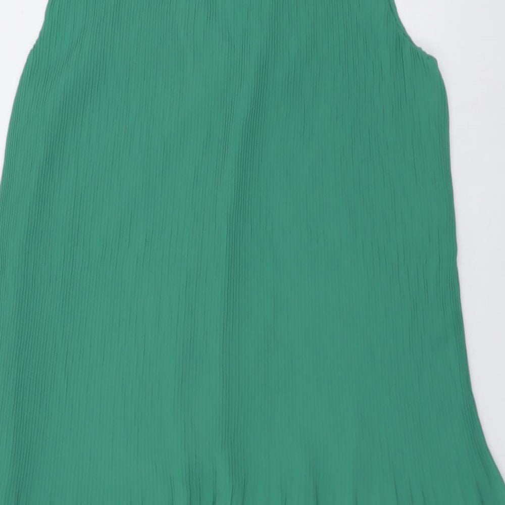 H&M Womens Green Polyester Skater Dress Size S V-Neck Pullover