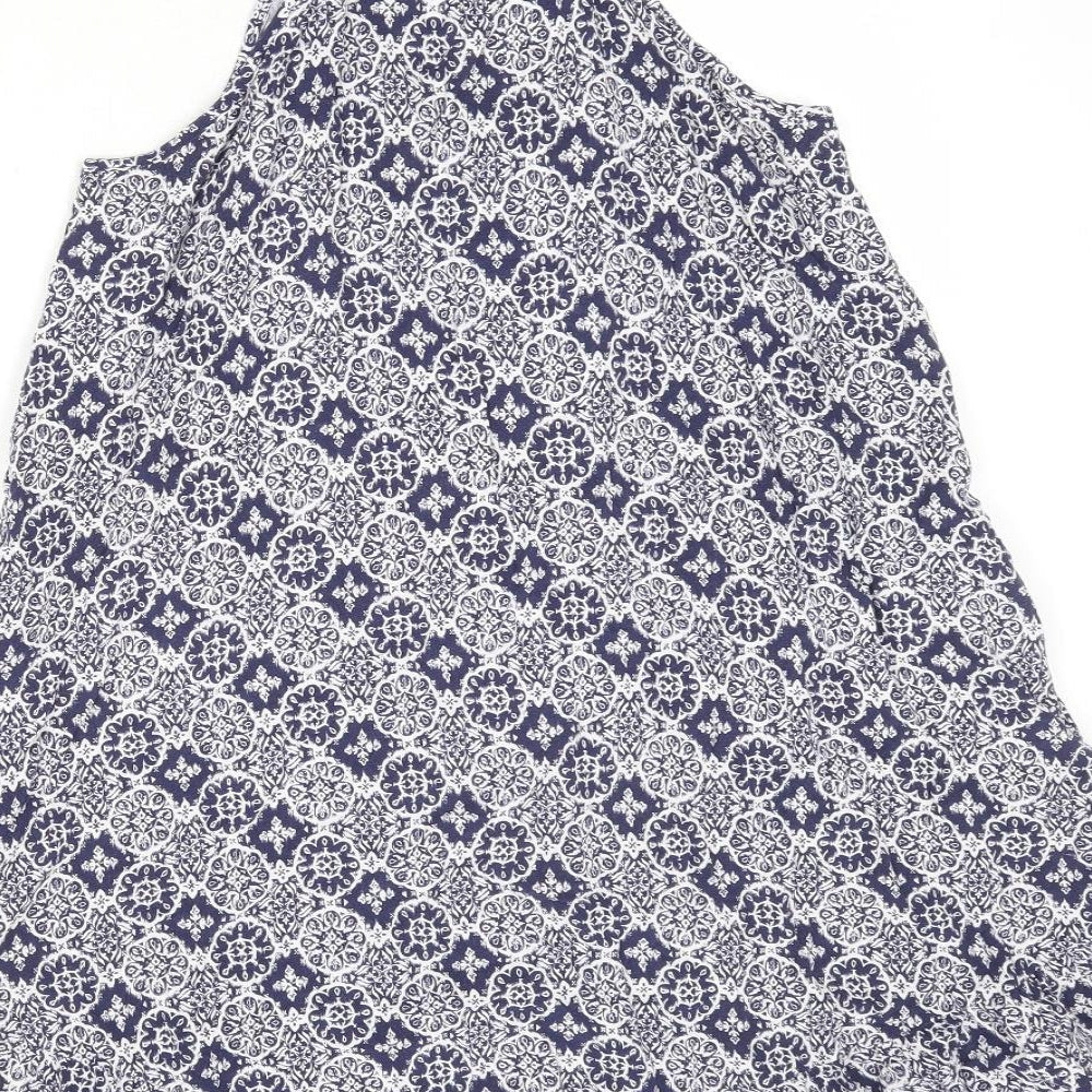 Marks & Spencer Womens Blue Geometric Viscose Tank Dress Size 8 Round Neck Pullover