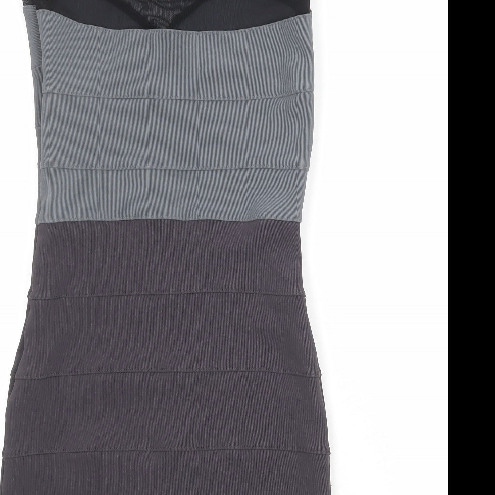 Miss Selfridge Womens Grey Colourblock Polyester Bodycon Size 12 Round Neck Pullover