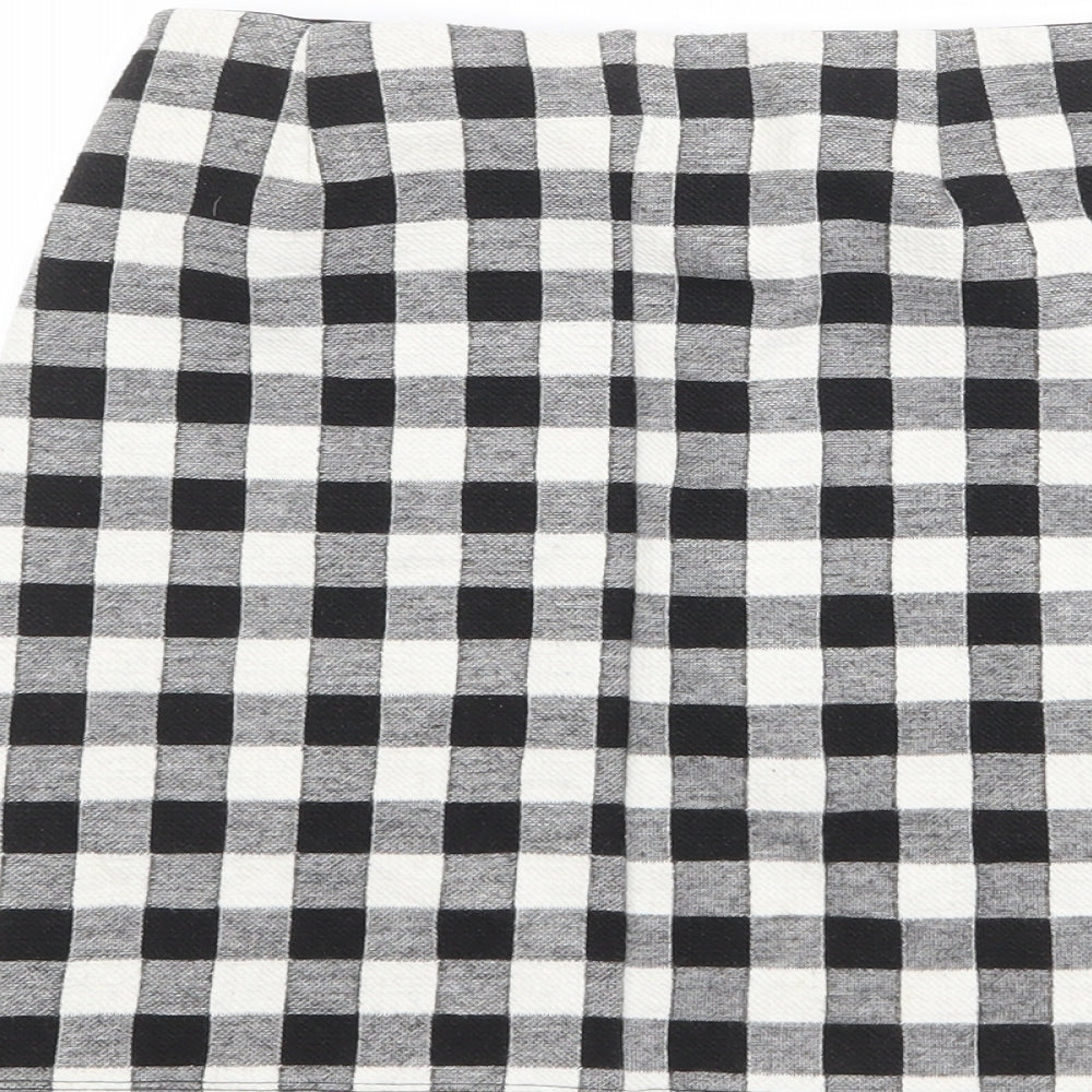 Miss Selfridge Womens Black Check Polyester A-Line Skirt Size 8