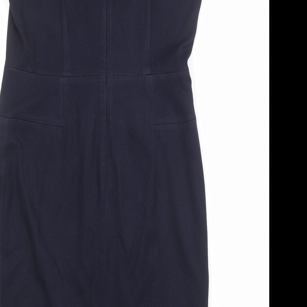 NEXT Womens Blue Polyester Shift Size 12 V-Neck Zip