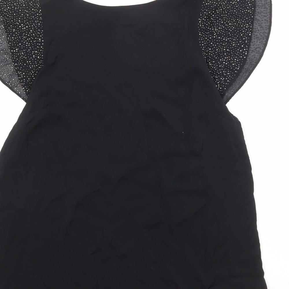 Oasis Womens Black Polyester Basic Blouse Size 10 V-Neck
