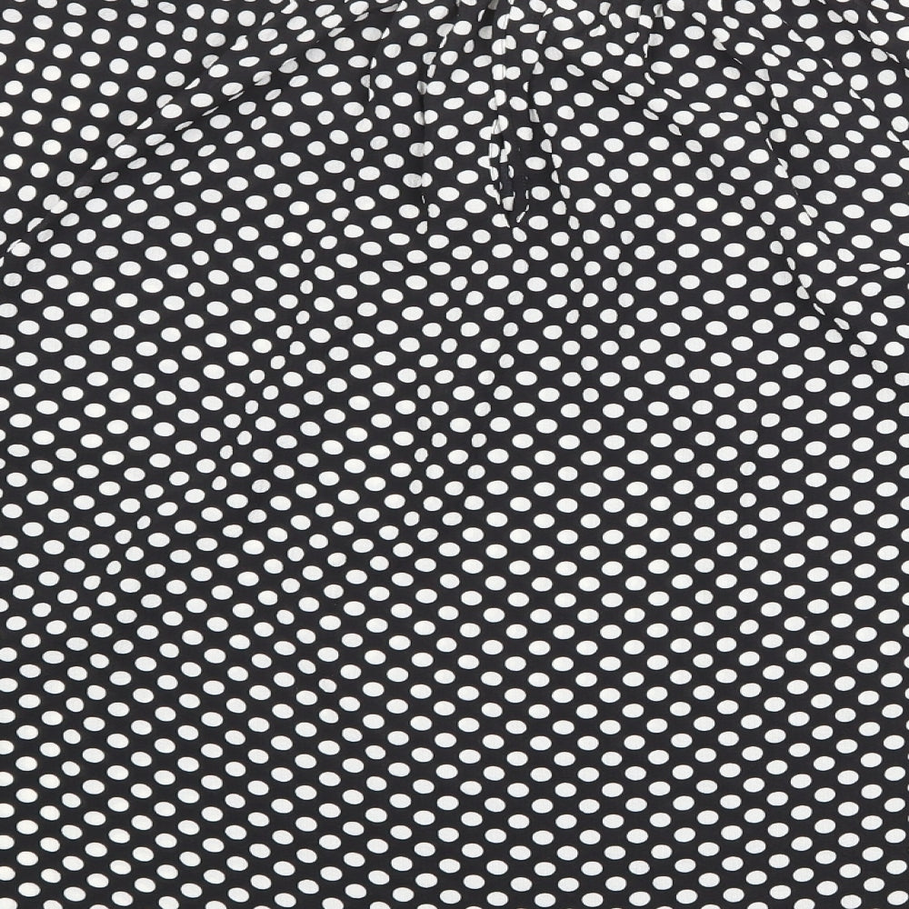 Marks & Spencer Womens Black Polka Dot Polyester Basic Blouse Size 12 Round Neck - Pleated Detail