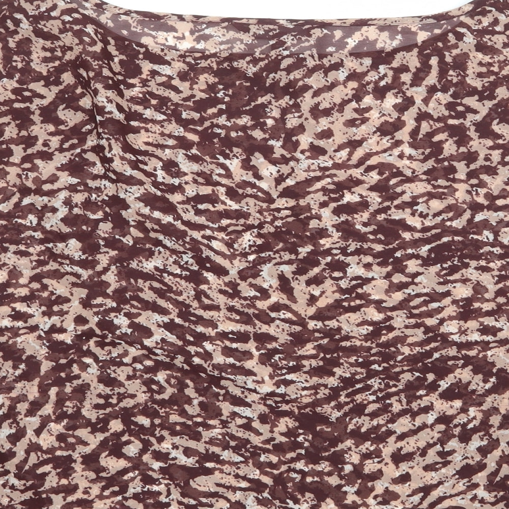 NEXT Womens Brown Animal Print Polyester Basic Blouse Size 14 Boat Neck