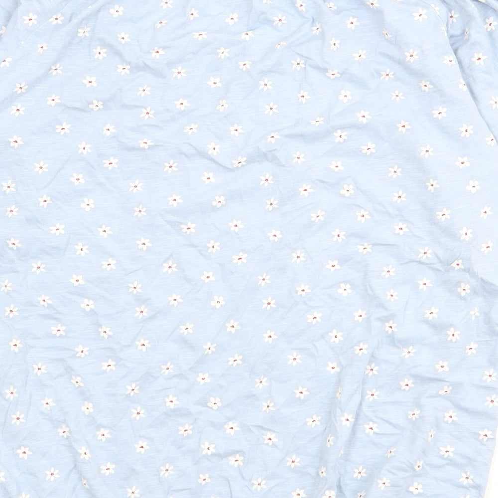 M&Co Womens Blue Floral Cotton Basic Blouse Size 8 Boat Neck