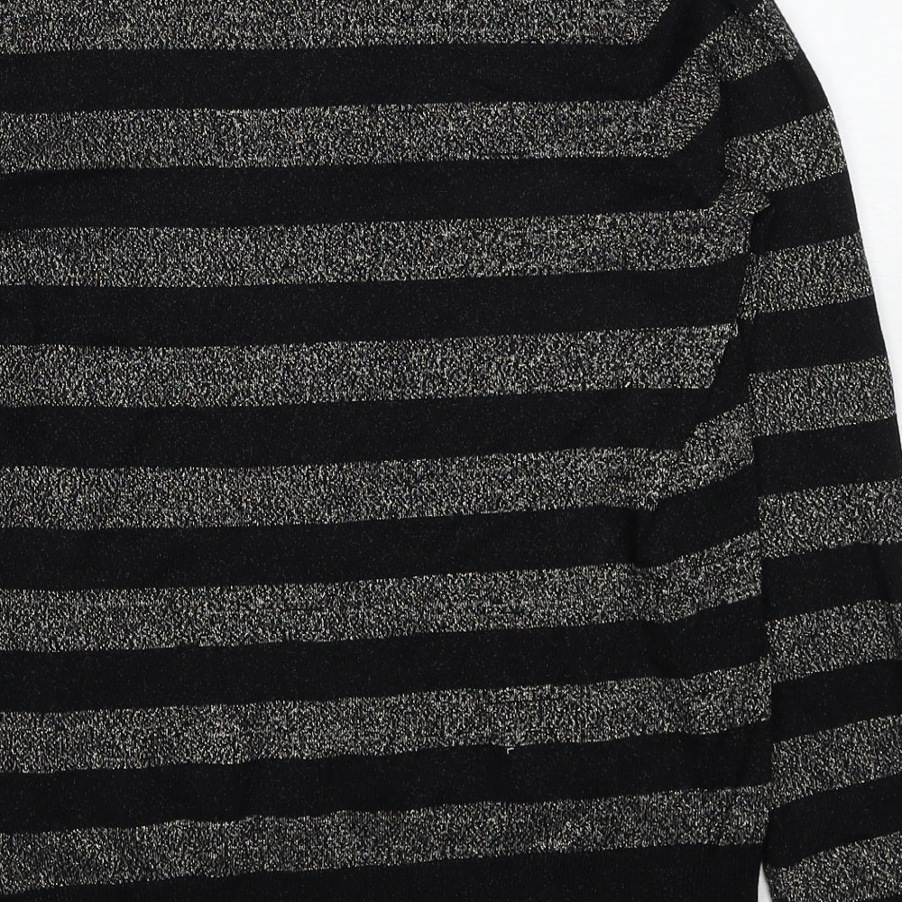 Marks & Spencer Womens Black Collared Striped Viscose Pullover Jumper Size S