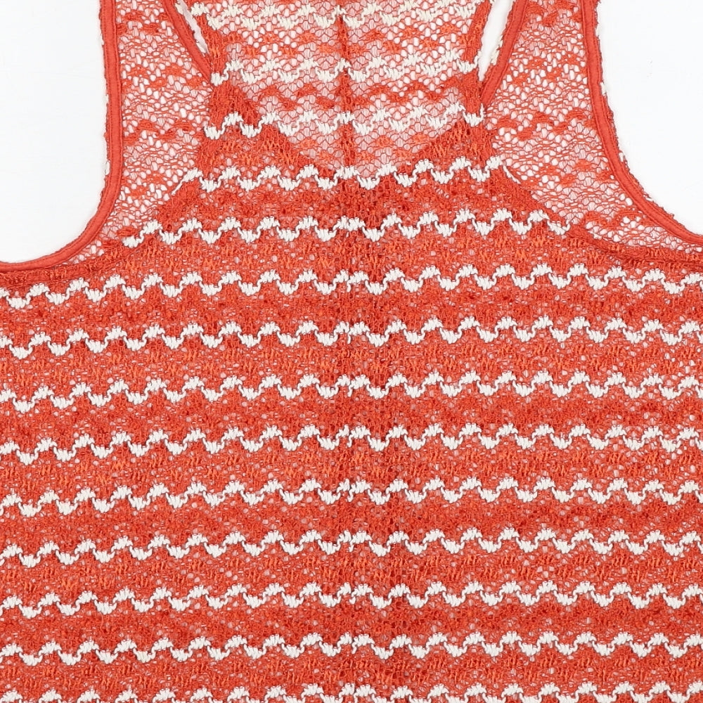 NEXT Womens Red Geometric Polyester Basic Tank Size 10 V-Neck