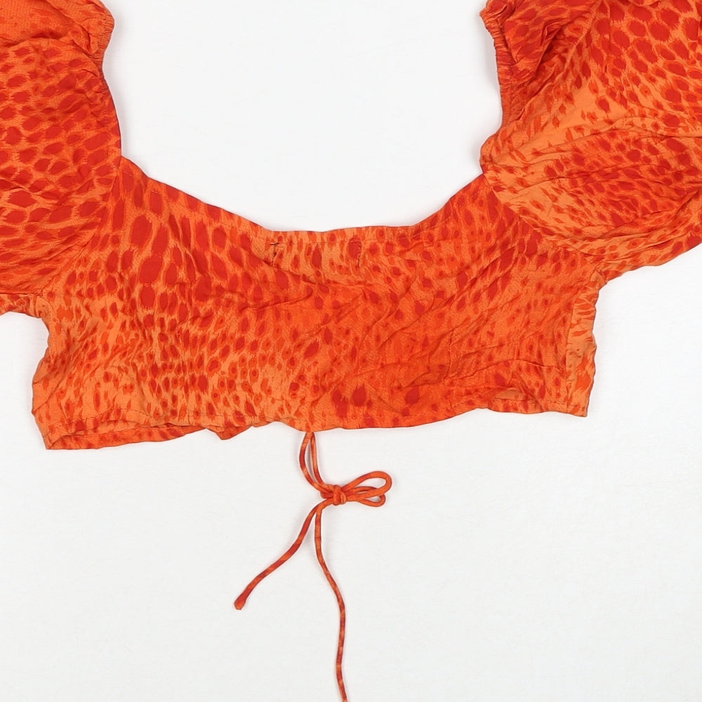 Marks & Spencer Womens Orange Geometric Polyester Cropped Blouse Size XS V-Neck