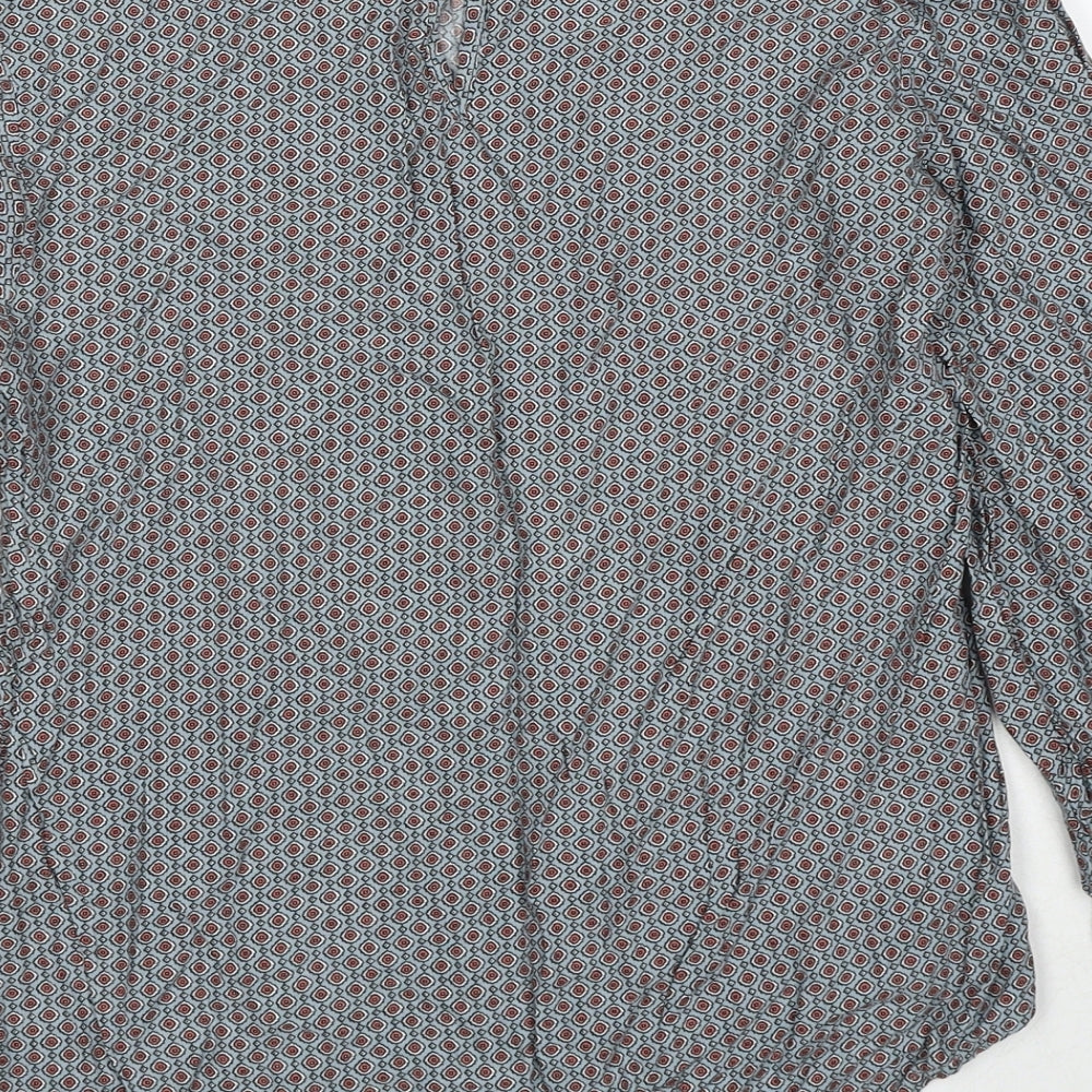 Luxzuz Womens Grey Geometric Viscose Basic Blouse Size 6 Round Neck