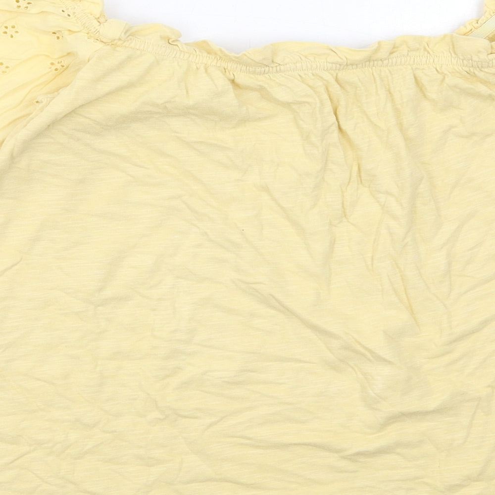 Dorothy Perkins Womens Yellow Cotton Basic Blouse Size M Round Neck - Broderie Anglaise Detail