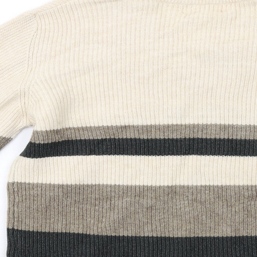 OBJECT Womens Beige V-Neck Geometric Viscose Pullover Jumper Size S - Colourblock