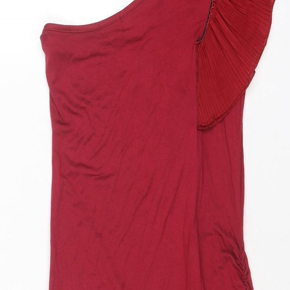 Miso Womens Red Viscose Basic T-Shirt Size 6 One Shoulder