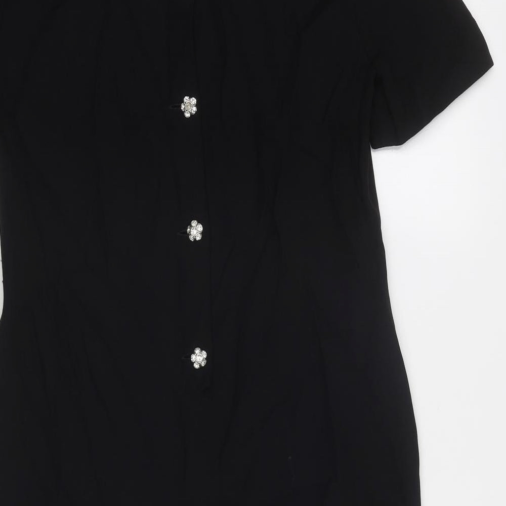 Adrienne Vittadini Womens Black Acetate Sheath Size M Boat Neck Button