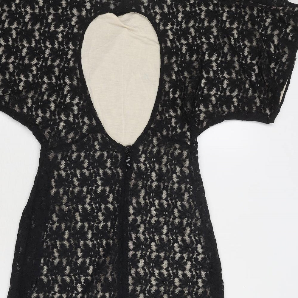 Topshop Womens Black Geometric Polyester Shift Size 10 Round Neck Button